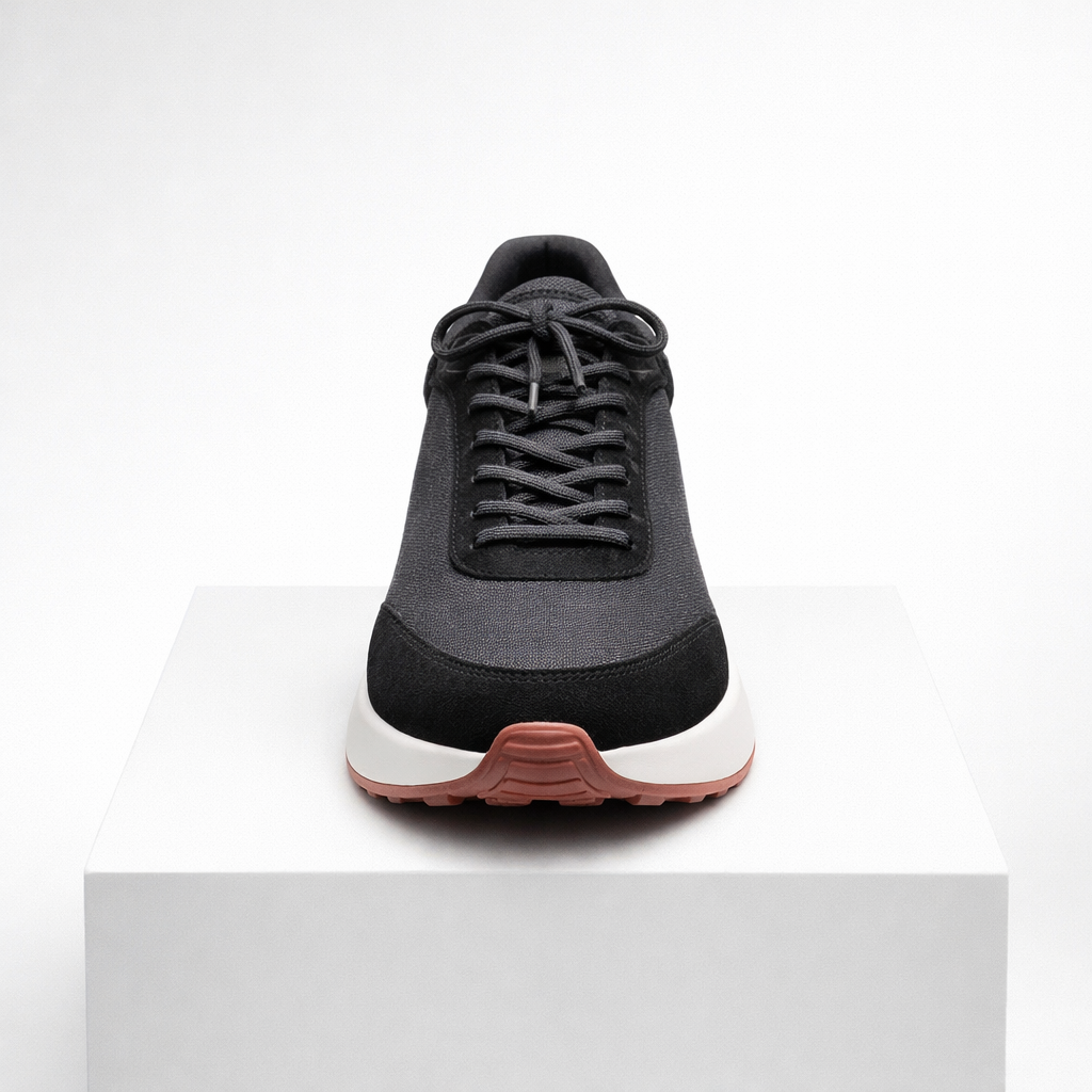 Men's black suede sneakers back view — casual — Rothwell Suede Sneakers — Oscar Blackwood