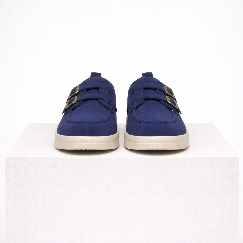 Women's blue loafers back view — versatile — Edith Slip-On Loafers — Oscar Blackwood