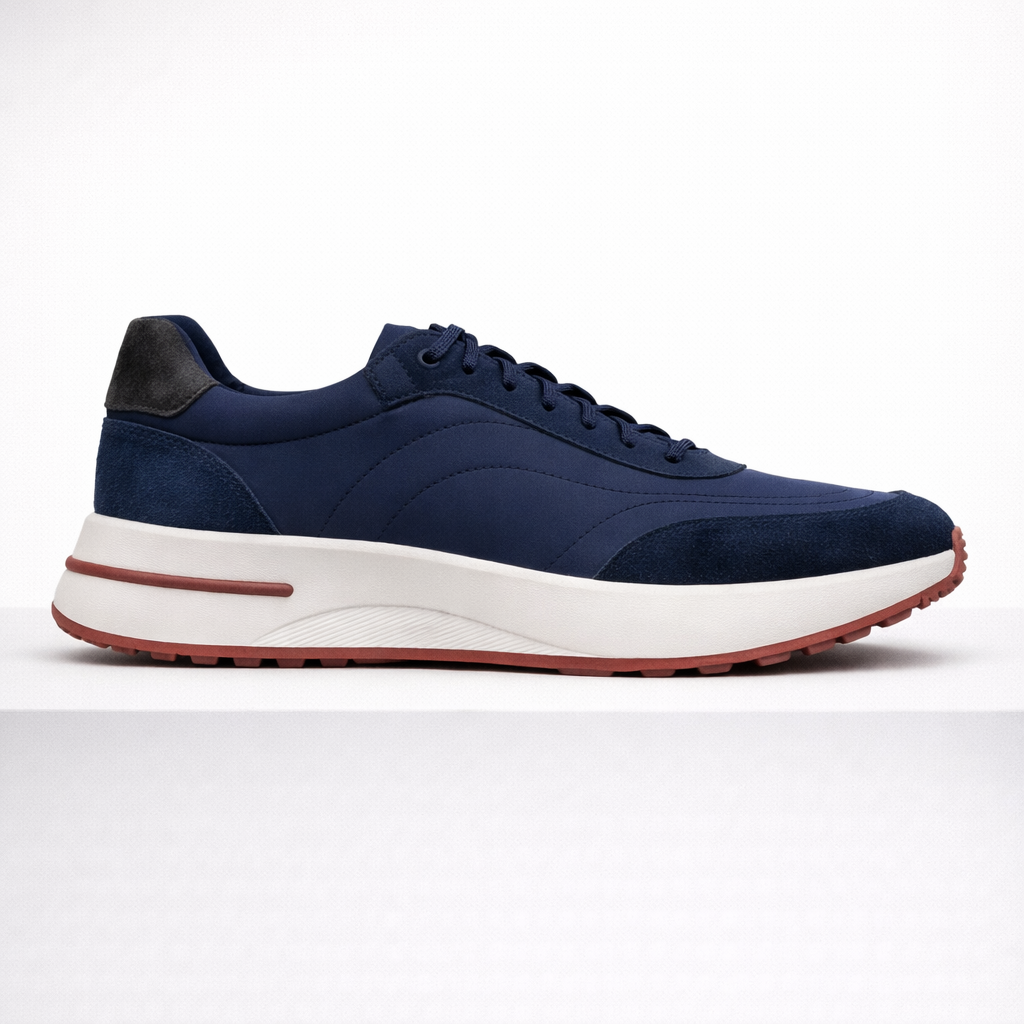 Men's blue suede sneakers detail view — casual — Rothwell Suede Sneakers — Oscar Blackwood