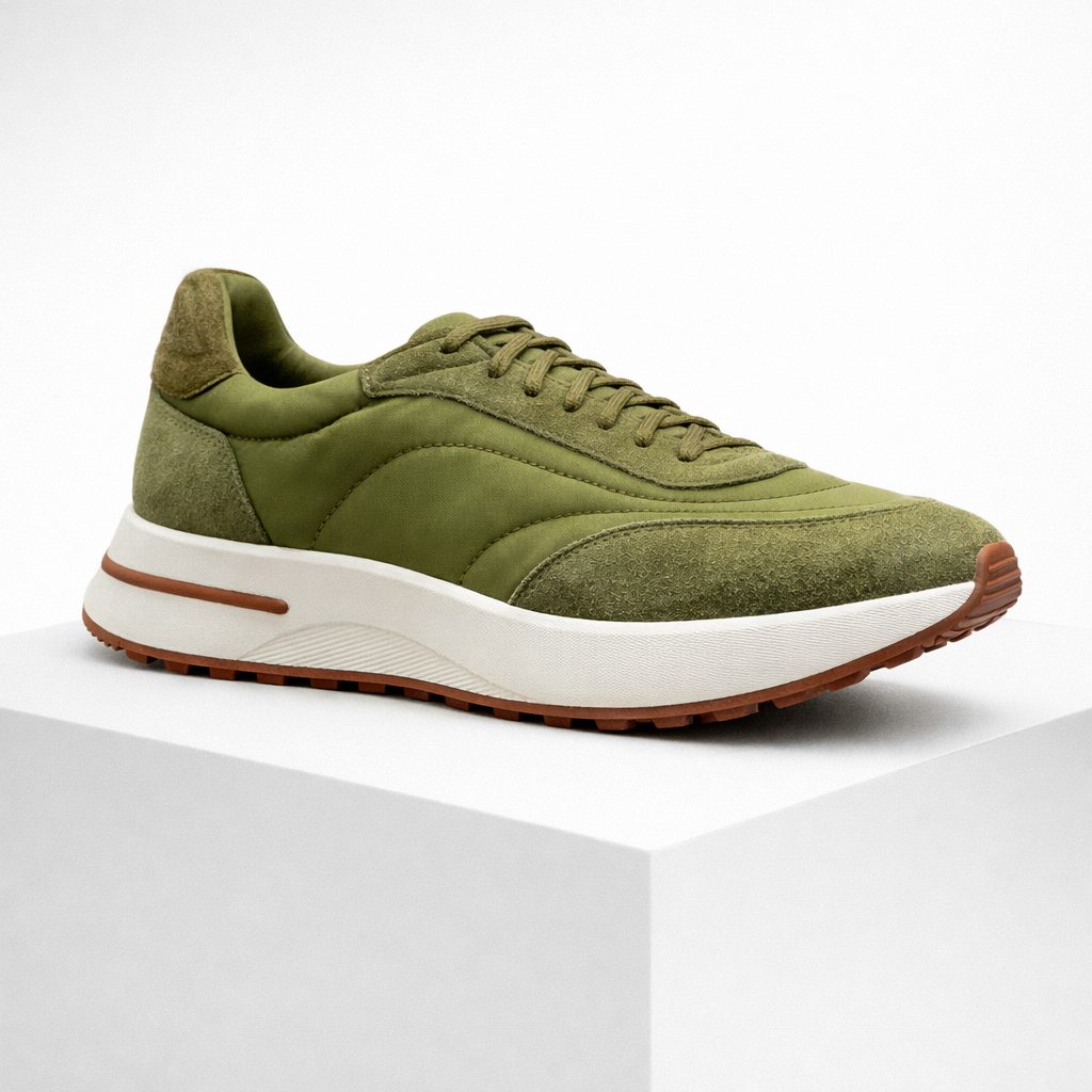 Men's green suede sneakers back view — casual — Rothwell Suede Sneakers — Oscar Blackwood