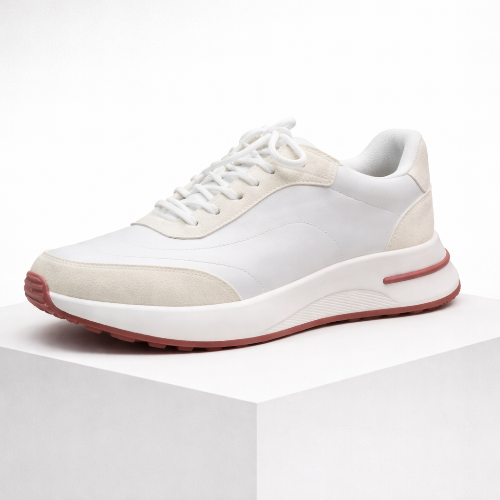 Men's white suede sneakers styled look — casual — Rothwell Suede Sneakers — Oscar Blackwood