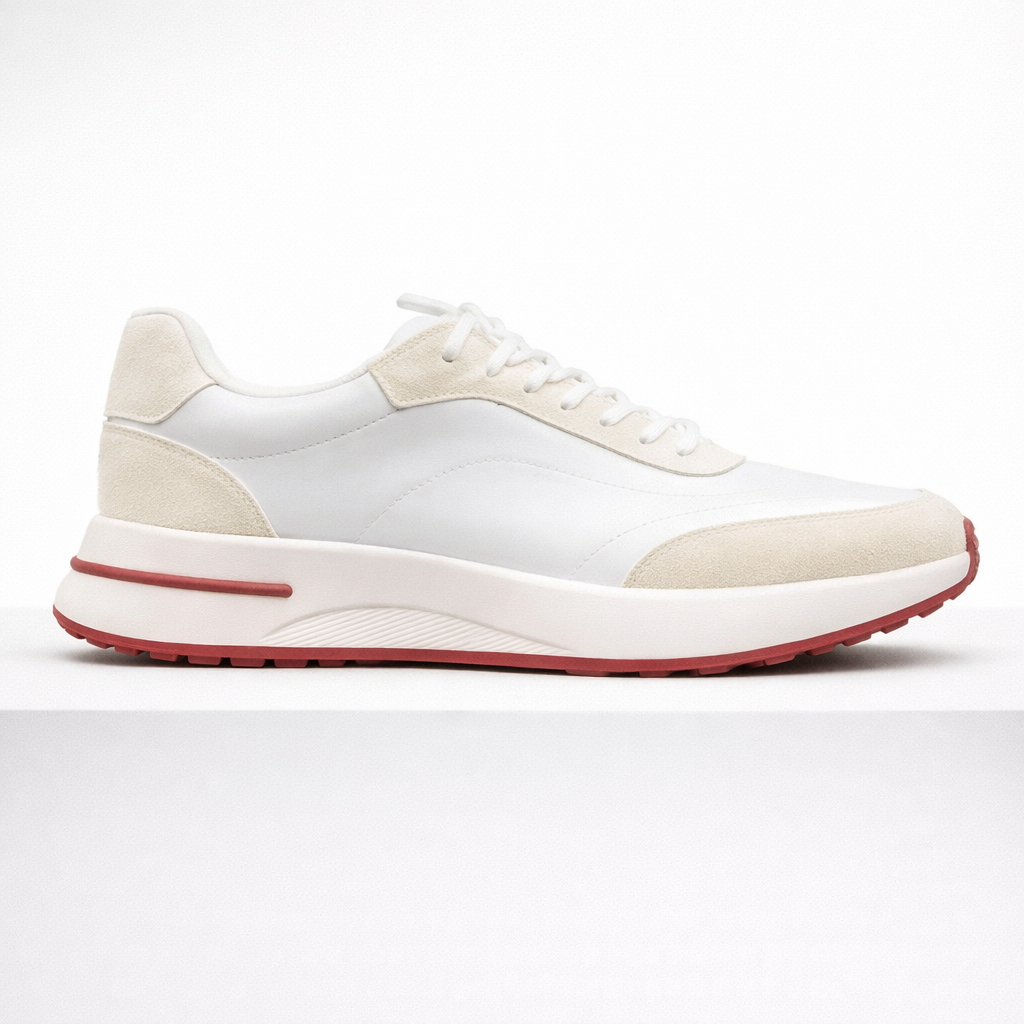 Men's white suede sneakers side view — casual — Rothwell Suede Sneakers — Oscar Blackwood