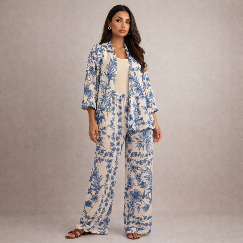 Women's blue gabby back view — versatile — Gabby Azulejo Relaxed 2-Piece Set — Oscar Blackwood