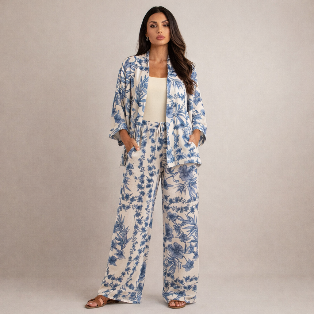 Women's blue gabby front view — versatile — Gabby Azulejo Relaxed 2-Piece Set — Oscar Blackwood