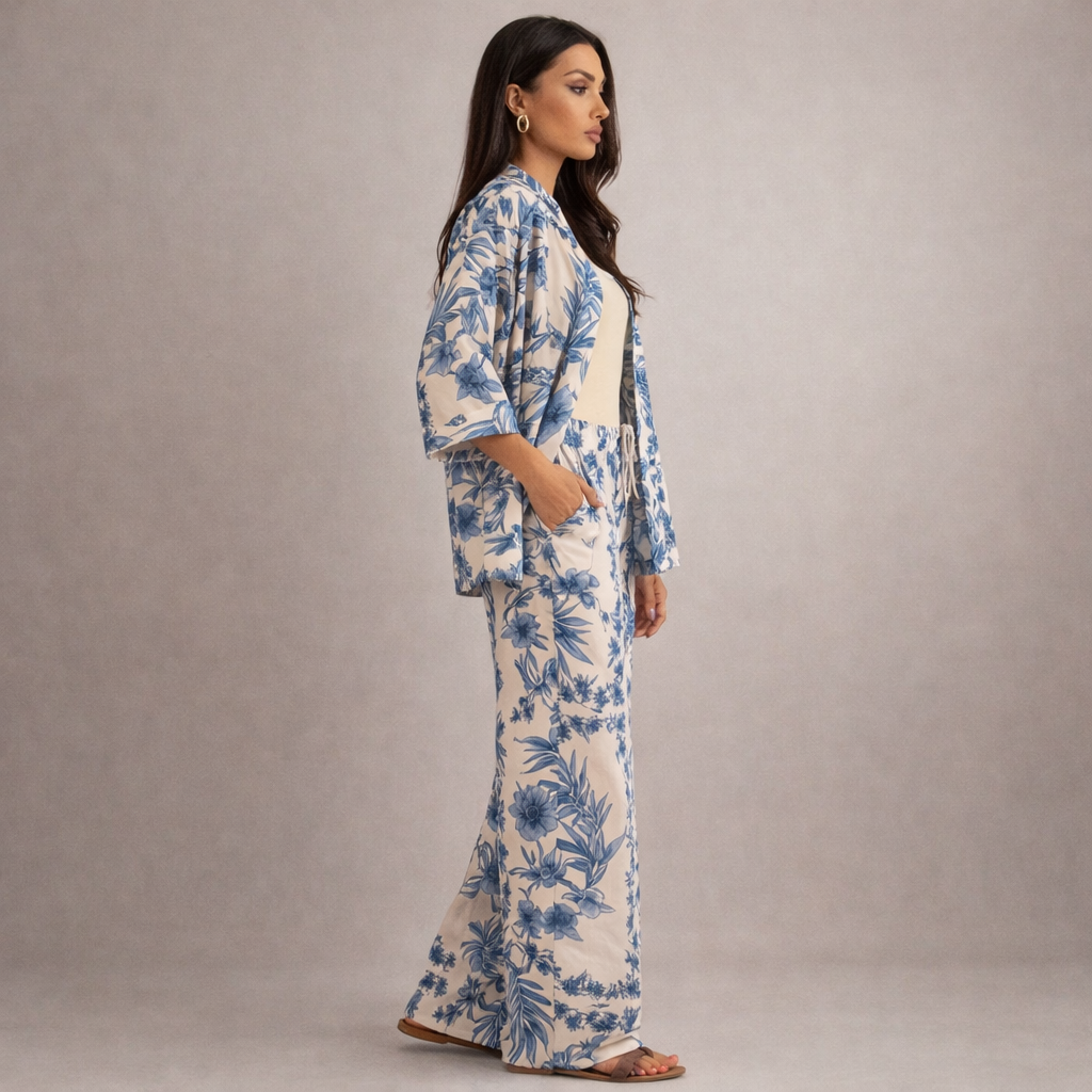 Women's blue gabby side view — versatile — Gabby Azulejo Relaxed 2-Piece Set — Oscar Blackwood