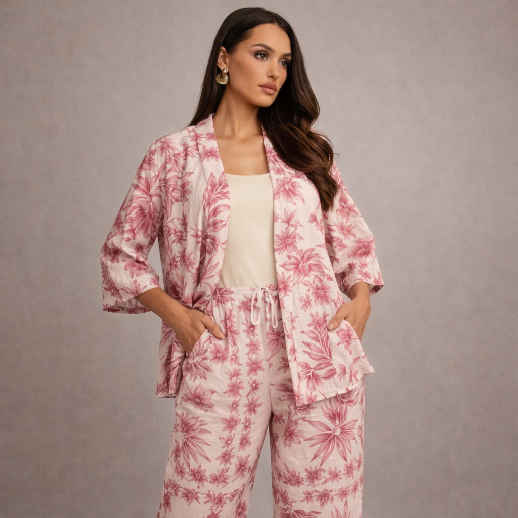 Women's red gabby close-up — versatile — Gabby Azulejo Relaxed 2-Piece Set — Oscar Blackwood