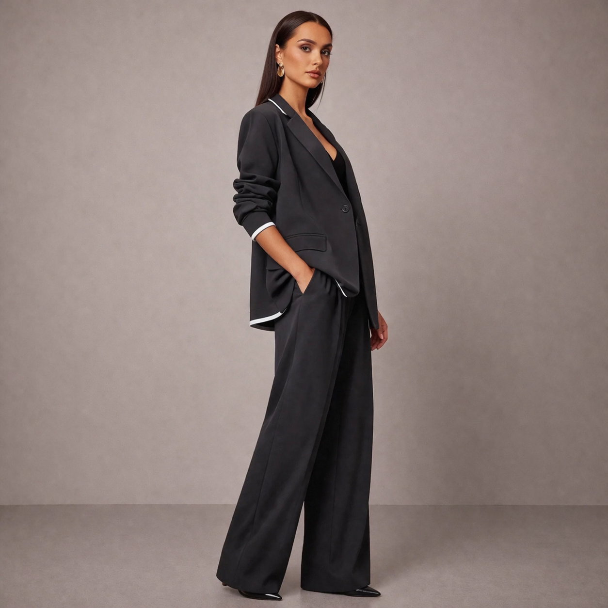Women's gray sky side view — versatile — Sky Line 2-Piece Suit — Oscar Blackwood