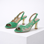 Women's green heels back view — elegant — Lily Grace Slingback Heels — Oscar Blackwood