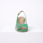 Women's green heels close-up — elegant — Lily Grace Slingback Heels — Oscar Blackwood