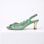 Women's green heels side view — elegant — Lily Grace Slingback Heels — Oscar Blackwood
