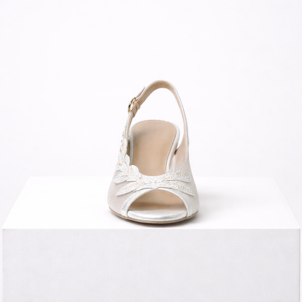 Women's silver heels back view — elegant — Lily Grace Slingback Heels — Oscar Blackwood