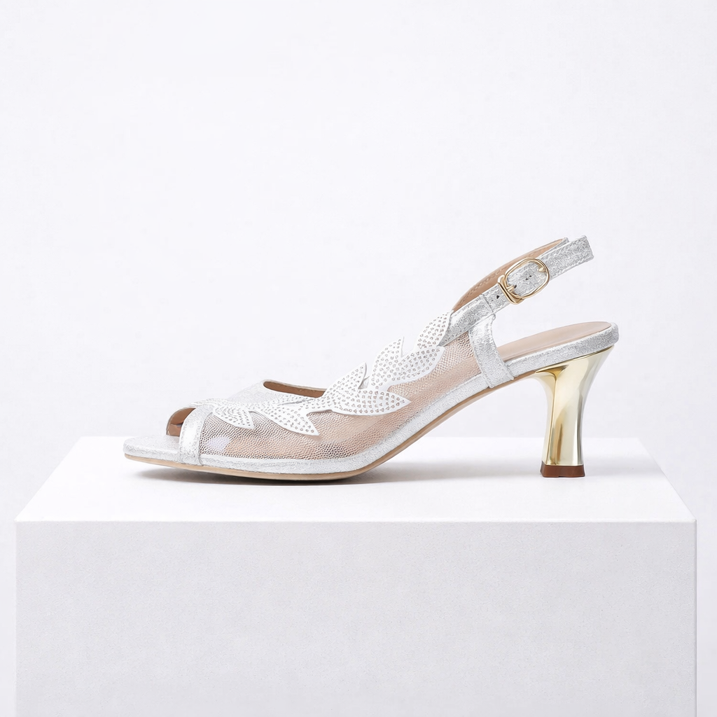 Women's silver heels close-up — elegant — Lily Grace Slingback Heels — Oscar Blackwood