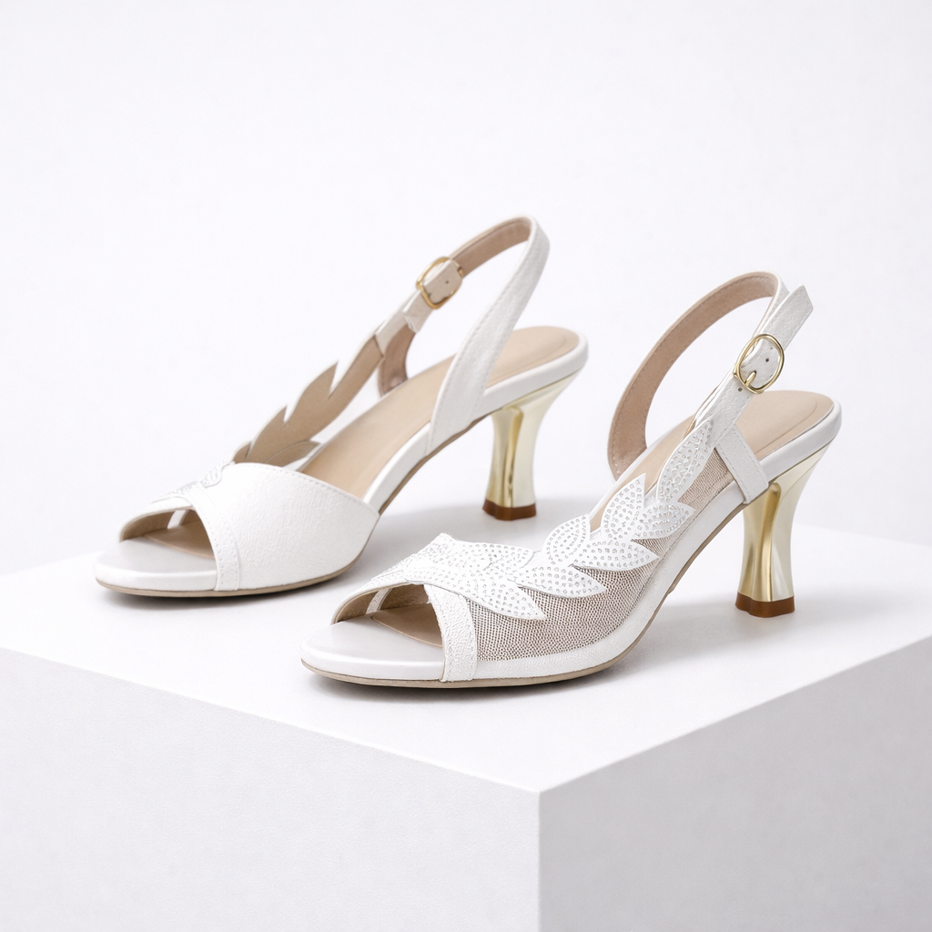 Women's white heels styled look — elegant — Lily Grace Slingback Heels — Oscar Blackwood