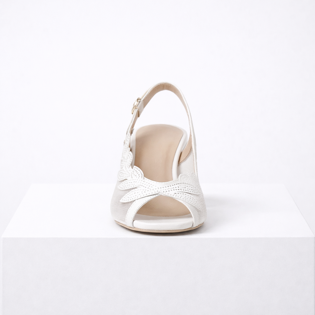 Women's white heels side view — elegant — Lily Grace Slingback Heels — Oscar Blackwood