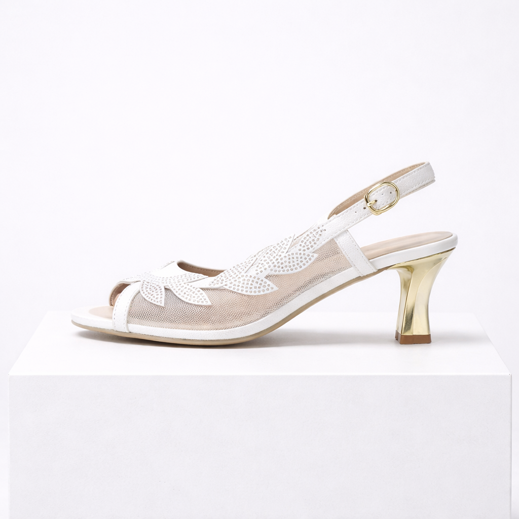 Women's white heels color detail — elegant — Lily Grace Slingback Heels — Oscar Blackwood