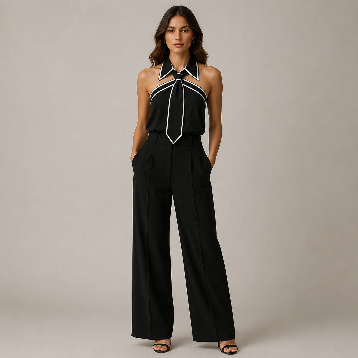 Women's black meryl side view — versatile — Meryl Tie Shirt for every occasion — Oscar Blackwood