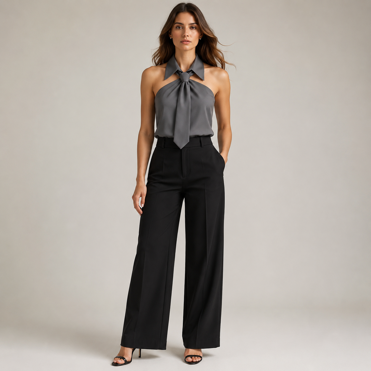 Women's gray meryl styled look — versatile — Meryl Tie Shirt for every occasion — Oscar Blackwood