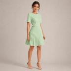 Women's yellow dress color detail — chic — Merelin Pleated Dress — Oscar Blackwood