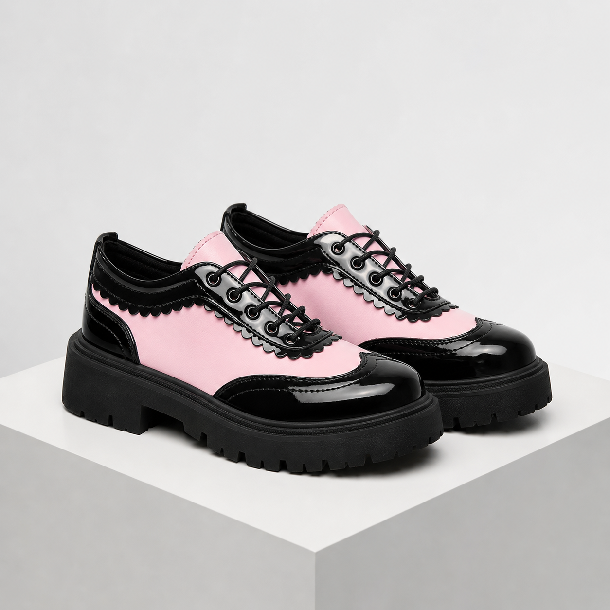 Women's pink lace shoes front view — versatile — Beatrix Wingtip Oxford Shoes — Oscar Blackwood