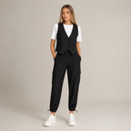 Women's black fortini close-up — versatile — Fortini 2-Piece Pinstripe Set — Oscar Blackwood