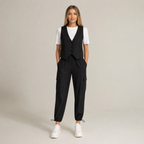 Women's black fortini back view — versatile — Fortini 2-Piece Pinstripe Set — Oscar Blackwood