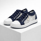 Women's navy-1 lace sneakers alternate angle — casual — Stacy Denim Lace Sneakers — Oscar Blackwood