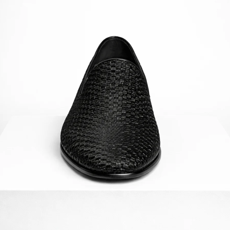 Men's velvet loafers back view — versatile — Benedict Velvet Flat Shoes — Oscar Blackwood