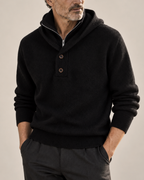 Unisex black ribbed sweater back view — cozy — Philip Hooded Turtleneck Sweater — Oscar Blackwood