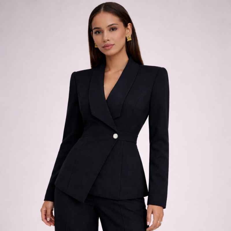 Women's black knit pants color detail — versatile — Brauere 2 Pieces Set — Oscar Blackwood