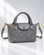 Women's gray woven handbag color detail — everyday — Marguerite Woven Crossbody Handbag — Oscar Blackwood