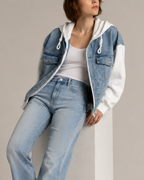 Women's denim sweater alternate angle — cozy — Denihood Hoodie — Oscar Blackwood