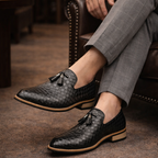 Men's woven loafers close-up — versatile — Ludo Weave Leather Loafers — Oscar Blackwood