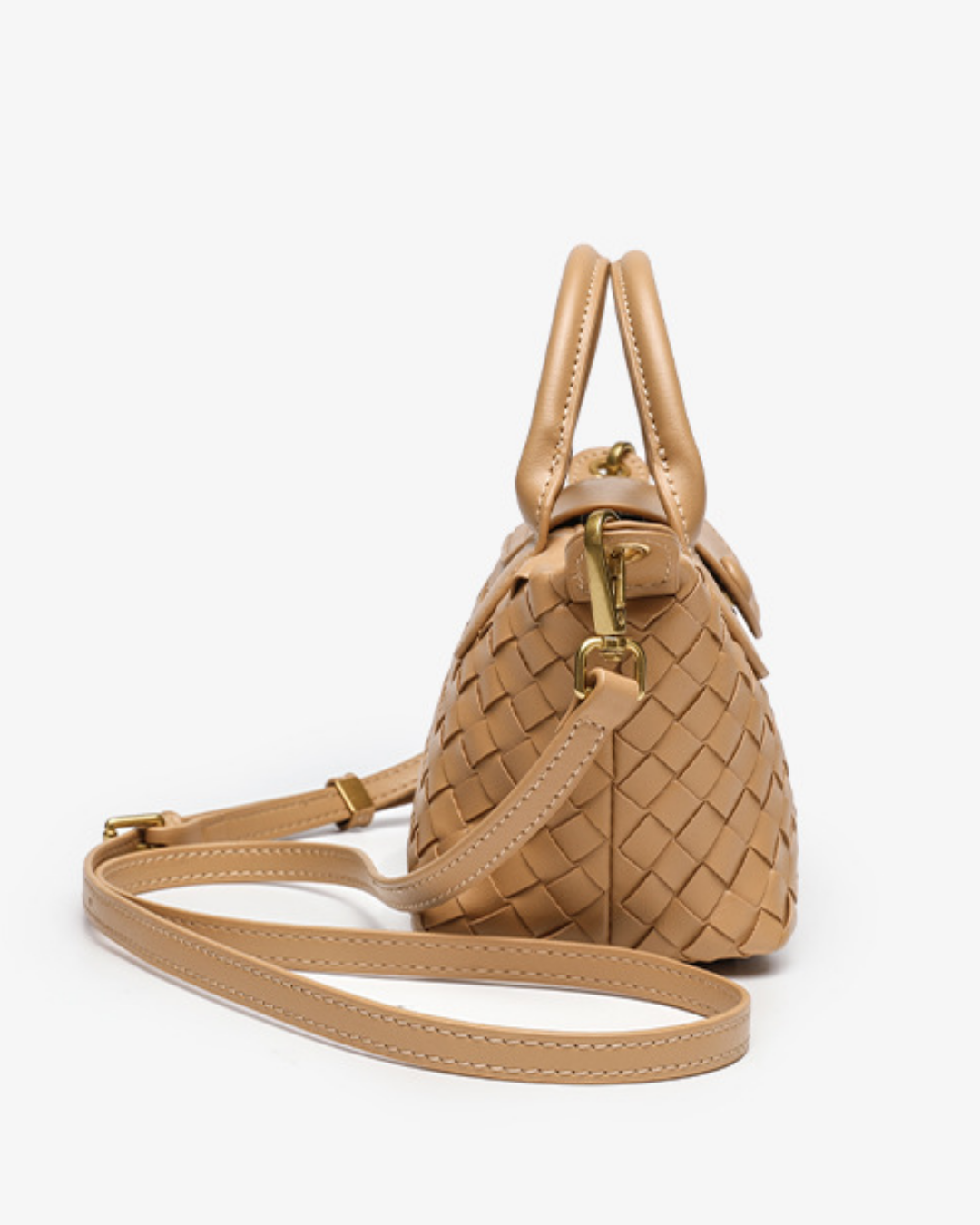 Women's woven handbag side view — everyday — Marguerite Woven Crossbody Handbag — Oscar Blackwood