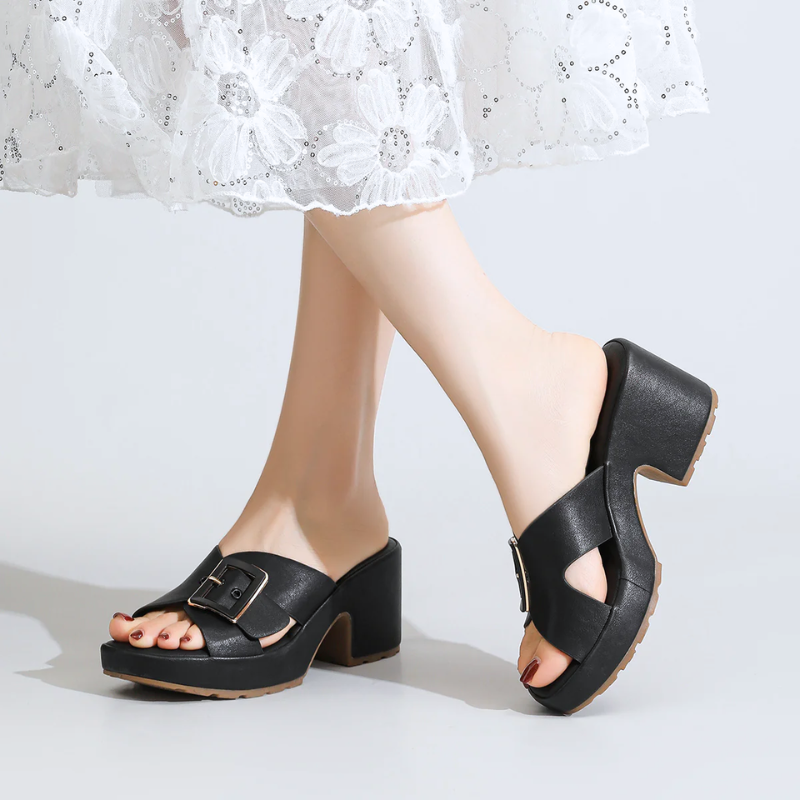 Women's ribbed heels color detail — summer — Klara Orthopedic Platform Sandals — Oscar Blackwood