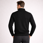 Men's red knit cardigan detail view — cozy — Steward Zipper Cardigan — Oscar Blackwood