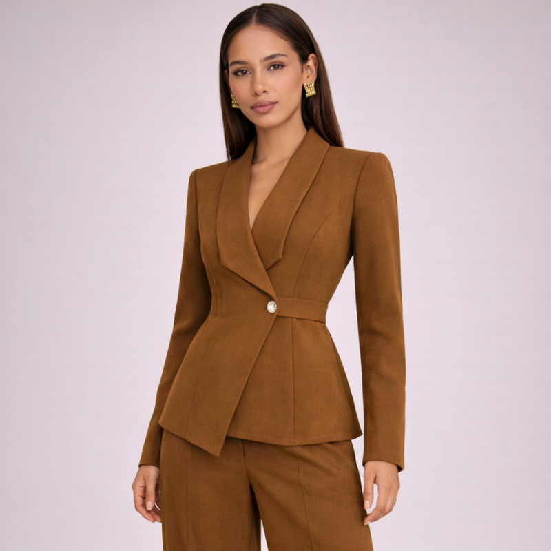 Women's brown knit pants side view — versatile — Brauere 2 Pieces Set — Oscar Blackwood
