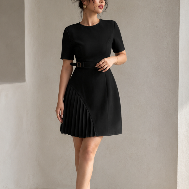 Women's dress side view — chic — Merelin Pleated Dress for every occasion — Oscar Blackwood