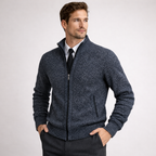 Men's red knit cardigan front view — cozy — Steward Zipper Cardigan — Oscar Blackwood