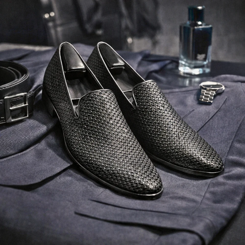 Men's velvet loafers styled look — versatile — Benedict Velvet Flat Shoes — Oscar Blackwood