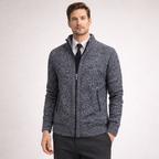 Men's gray knit cardigan alternate angle — cozy — Steward Zipper Cardigan — Oscar Blackwood