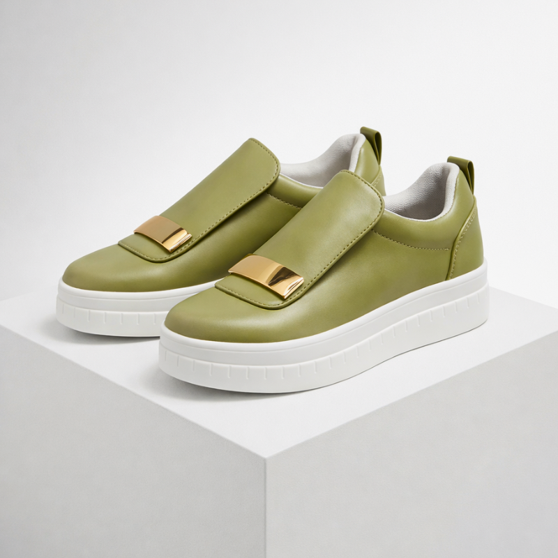Women's green shoes front view — versatile — Gold Olive Shoes for every occasion — Oscar Blackwood