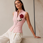 Women's floral rosalia back view — versatile — Rosalia Zipper Vest — Oscar Blackwood