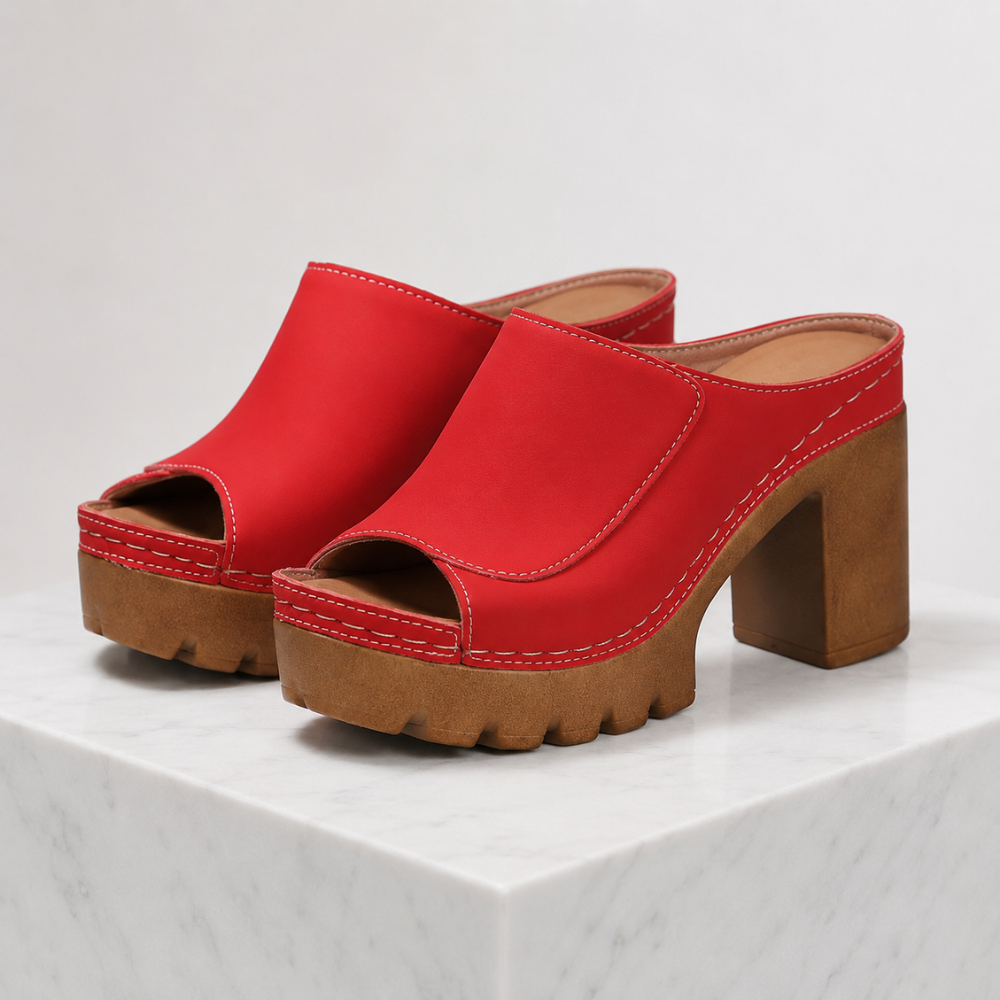 Women's red heels alternate angle — elegant — Ambre Heeled Sandals — Oscar Blackwood