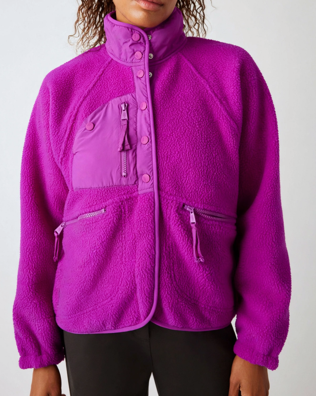 Women's magenta textured jacket side view — outerwear — Embla Fleece Jacket — Oscar Blackwood