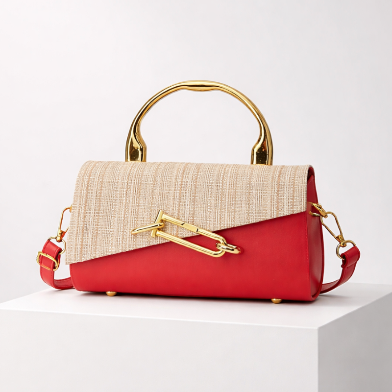 Women's white geometric handbag side view — everyday — Samira Crossbody Handbag — Oscar Blackwood