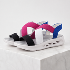 Women's multicolor geometric sandals close-up — versatile — Florence Orthopedic Sandals — Oscar Blackwood