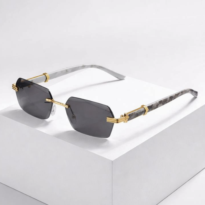 Women's black sunglasses front view — statement — Cassie Rimless Shades — Oscar Blackwood