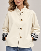 Women's off-white plaid jacket front view — outerwear — Audrey Plaid Jacket — Oscar Blackwood