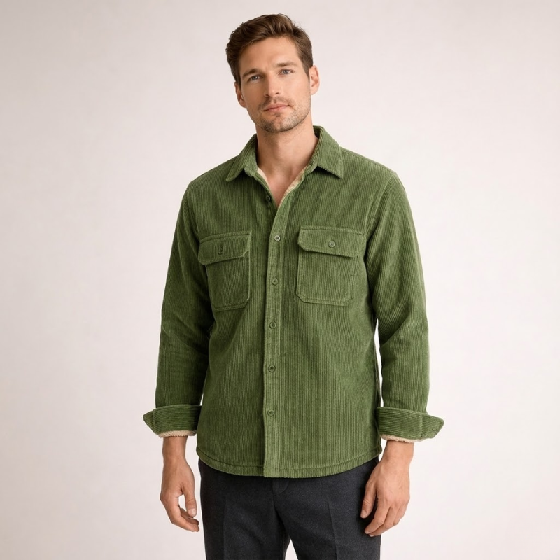 Men's green cotton vanderbilt front view — versatile — Vanderbilt Corduroy Shirt — Oscar Blackwood
