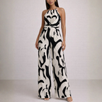 Women's black-white dress front view — chic — Lika Halterneck Jumpsuit — Oscar Blackwood